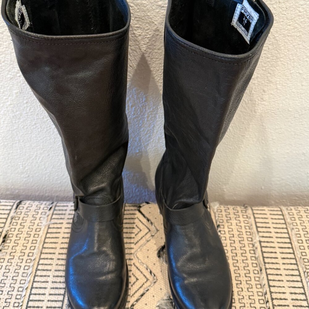 FRYE AND CO. Black Leather Mid-Calf Harness Boots - Picture 3 of 5